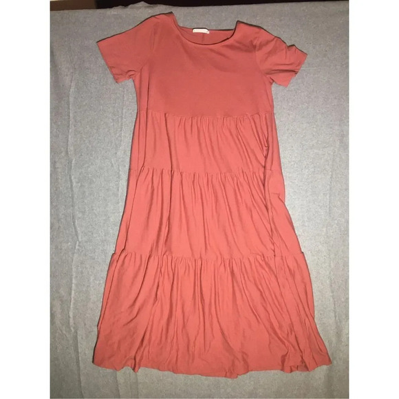 Womens Zenana Dress Size Large Dusty Rose Pink Tiered Maxi Length Casual T Shirt - Picture 1 of 4